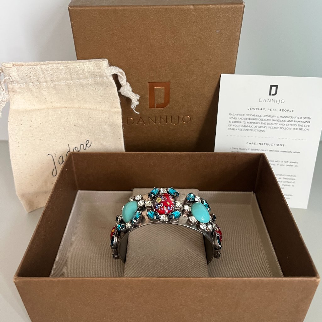 Dannijo Perra Cuff In Red Turquoise Crystals Stones Oxidized Silvertones 150$